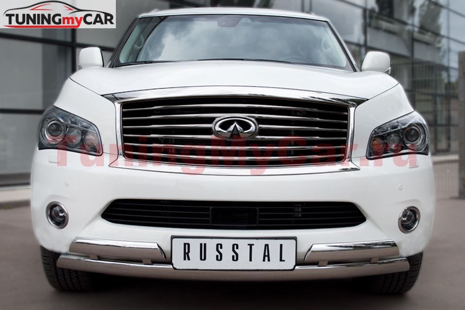 Защита переднего бампера D75х42/(75х42)х2 с подъемом для Infiniti QX56 2010-