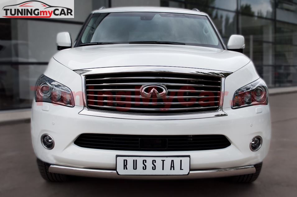Защита переднего бампера D75х42 овал для Infiniti QX56 2010-