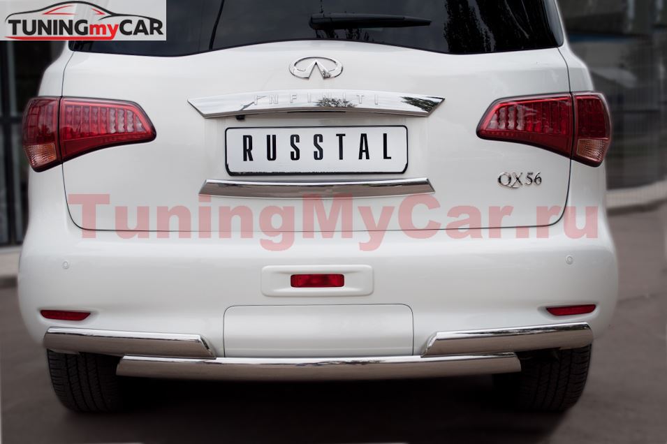 Защита заднего бампера D75х42/(75х42)х2 овалы для Infiniti QX56 2010-