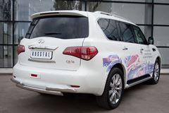 Защита заднего бампера D75х42/(75х42)х2 овалы для Infiniti QX56 2010-
