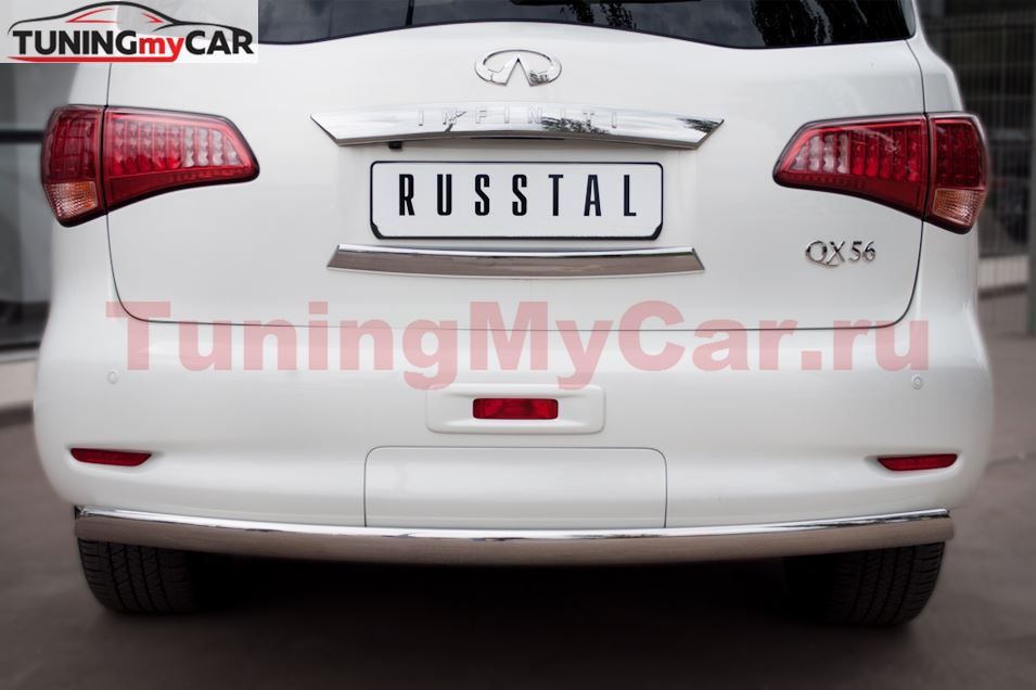 Защита заднего бампера D75х42 овал для Infiniti QX56 2010-