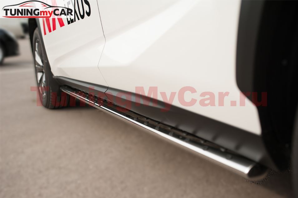 Пороги труба 75х42 овал с проступью для Lexus NX 200t F Sport 2015-