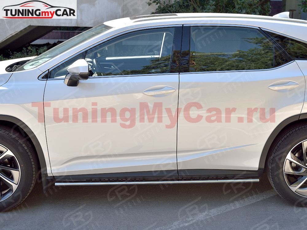 Пороги труба 75х42 овал с проступью для Lexus RX200t 2015-