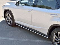 Пороги труба 75х42 овал с проступью для Lexus RX200t 2015-
