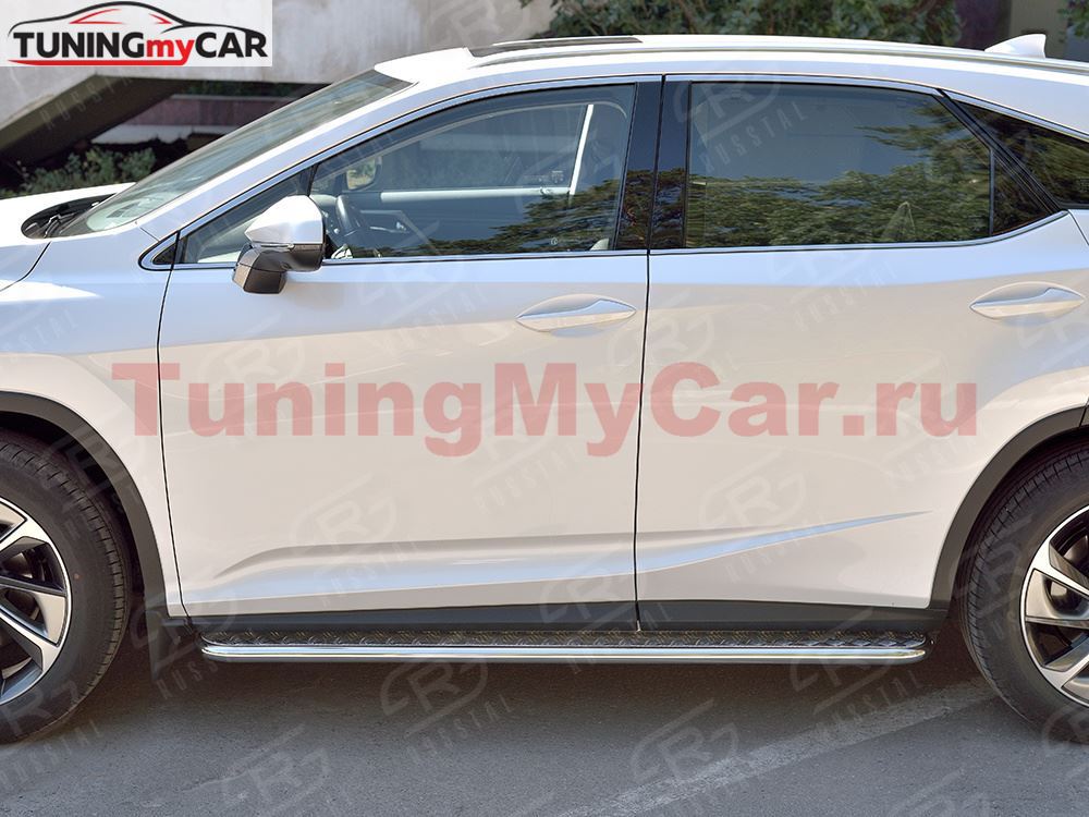 Пороги труба D42 С листом (Лист алюм, проф. нерж)(Вариант1) для Lexus RX200t 2015-