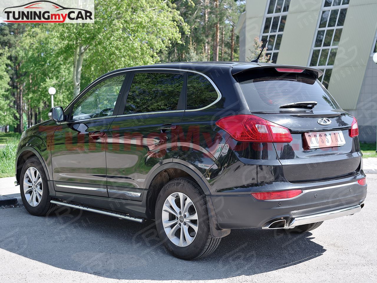 Защита заднего бампера 75х42 дуга для Chery Tiggo 5 2014