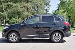 Пороги труба D76 с накладкой (вариант 3) для Chery Tiggo 5 2014