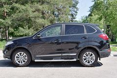 Пороги труба D76 с накладкой (вариант 2) для Chery Tiggo 5 2014