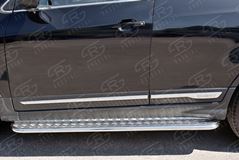 Пороги труба D42 С листом (Лист алюм, проф. нерж)(Вариант1) для Chery Tiggo 5 2014