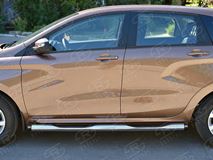 Пороги труба D76 с накладкой (вариант 2) для Lada Xray 2015