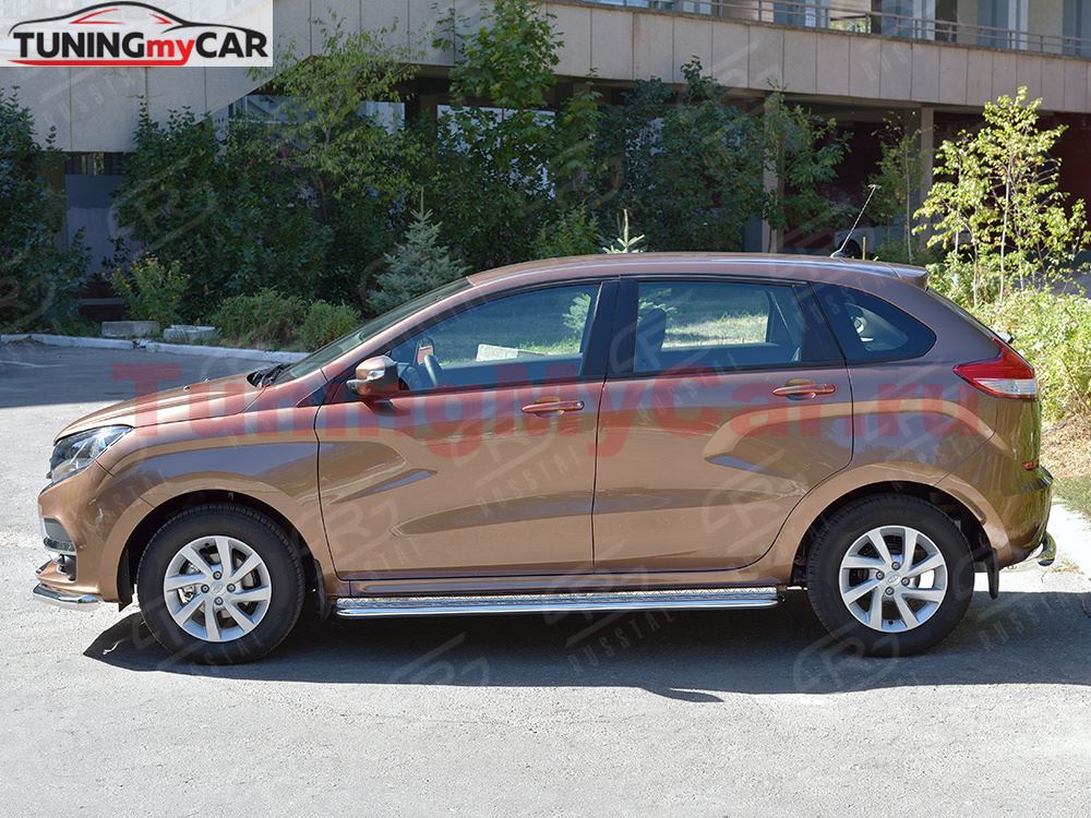 Пороги труба D42 С листом (Лист алюм, проф.сталь)(Вариант2) для Lada Xray 2015