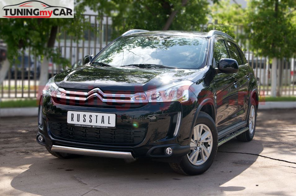 Защита переднего бампера D75х42 овал для Citroen C4 Aircross 2012-