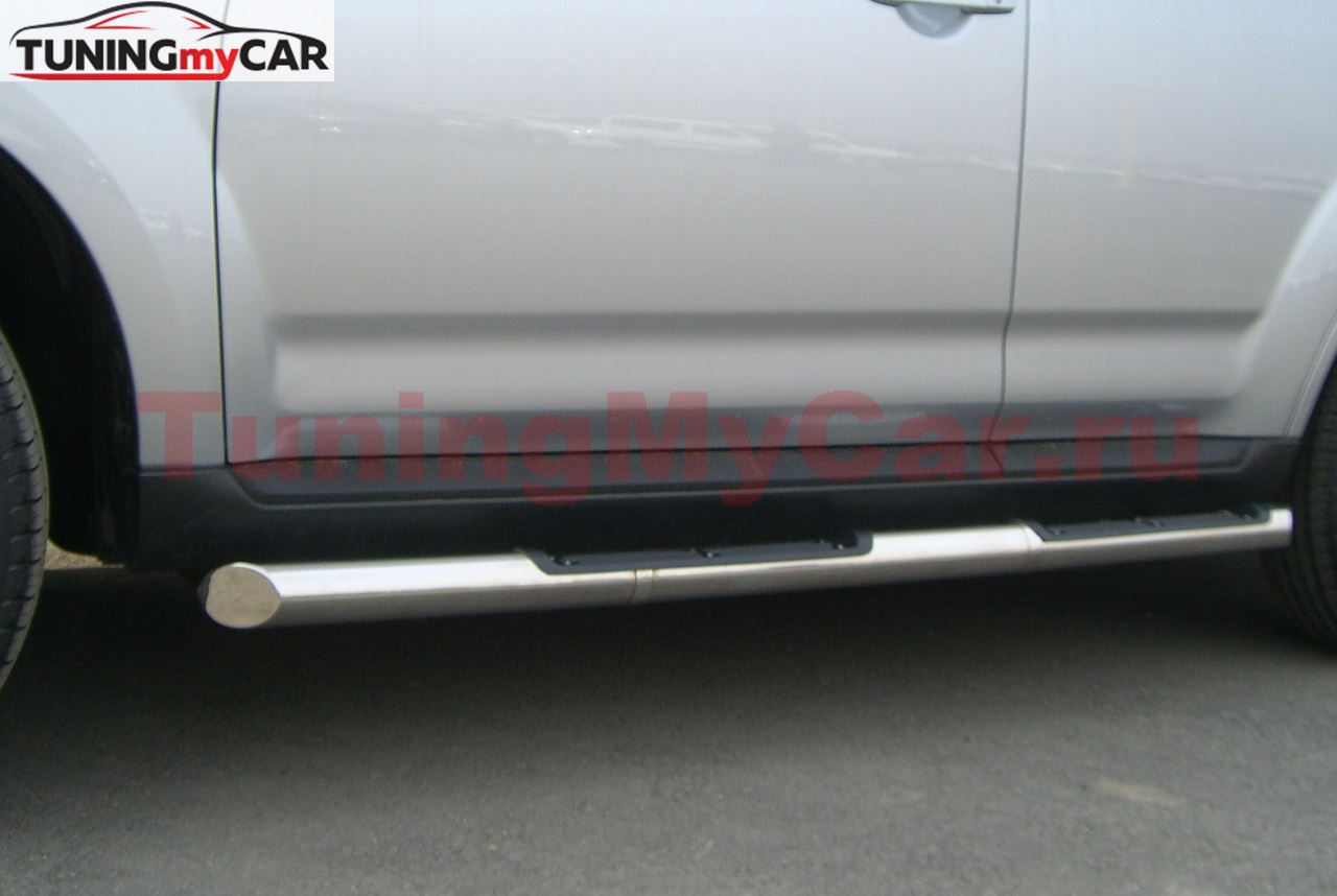 Пороги труба D76 с накладками (вариант 1) для Citroen C-Crosser 2007-2013
