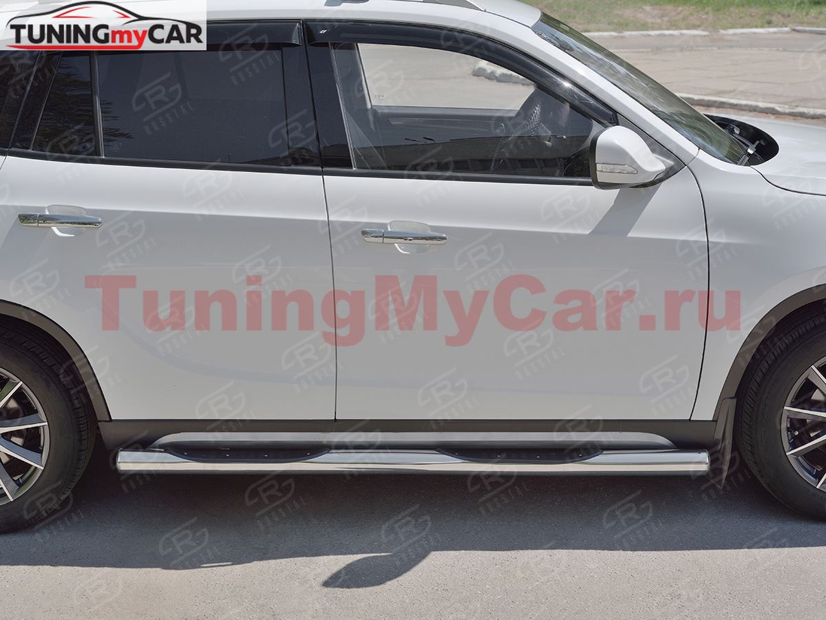 Пороги труба D76 с накладкой (вариант 3) для Brilliance V5 2014-