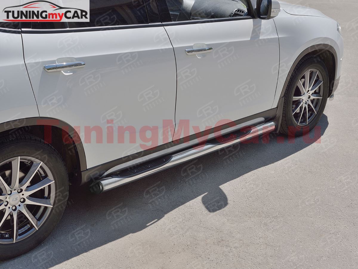 Пороги труба D76 с накладкой (вариант 2) для Brilliance V5 2014-