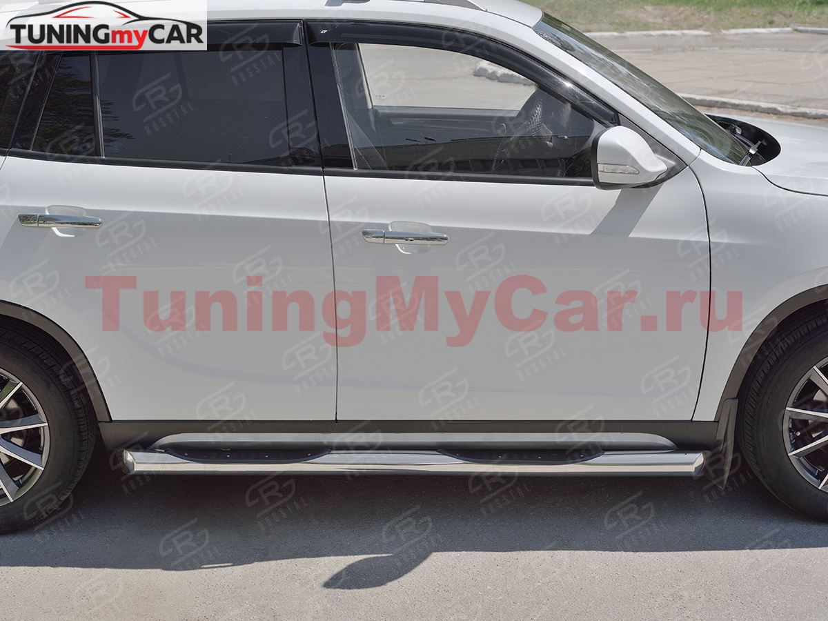Пороги труба D76 с накладкой (вариант 1) для Brilliance V5 2014-