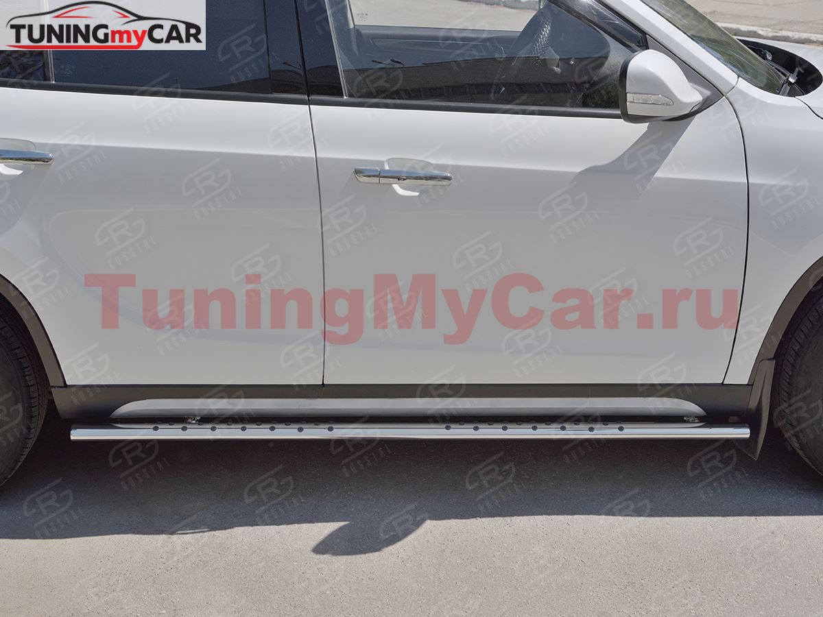 Пороги труба 75х42 овал с проступью для Brilliance V5 2014-