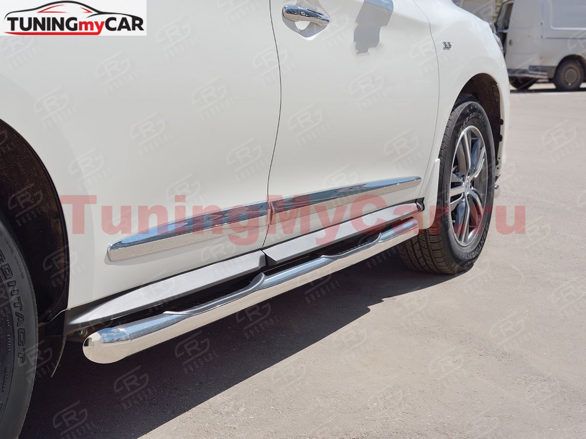 Пороги труба D76 с накладкой (вариант 1) для Infiniti QX60 2016-