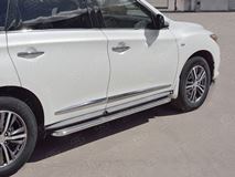Пороги труба D42 с листом (Лист нерж, проф. нерж) (вариант 3) для Infiniti QX60 2016-