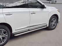 Пороги труба D42 с листом (Лист алюм, проф. нерж) (вариант 1) для Infiniti QX60 2016-