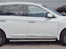 Пороги труба D42 с листом (Лист алюм, проф. нерж) (вариант 1) для Infiniti QX60 2016-