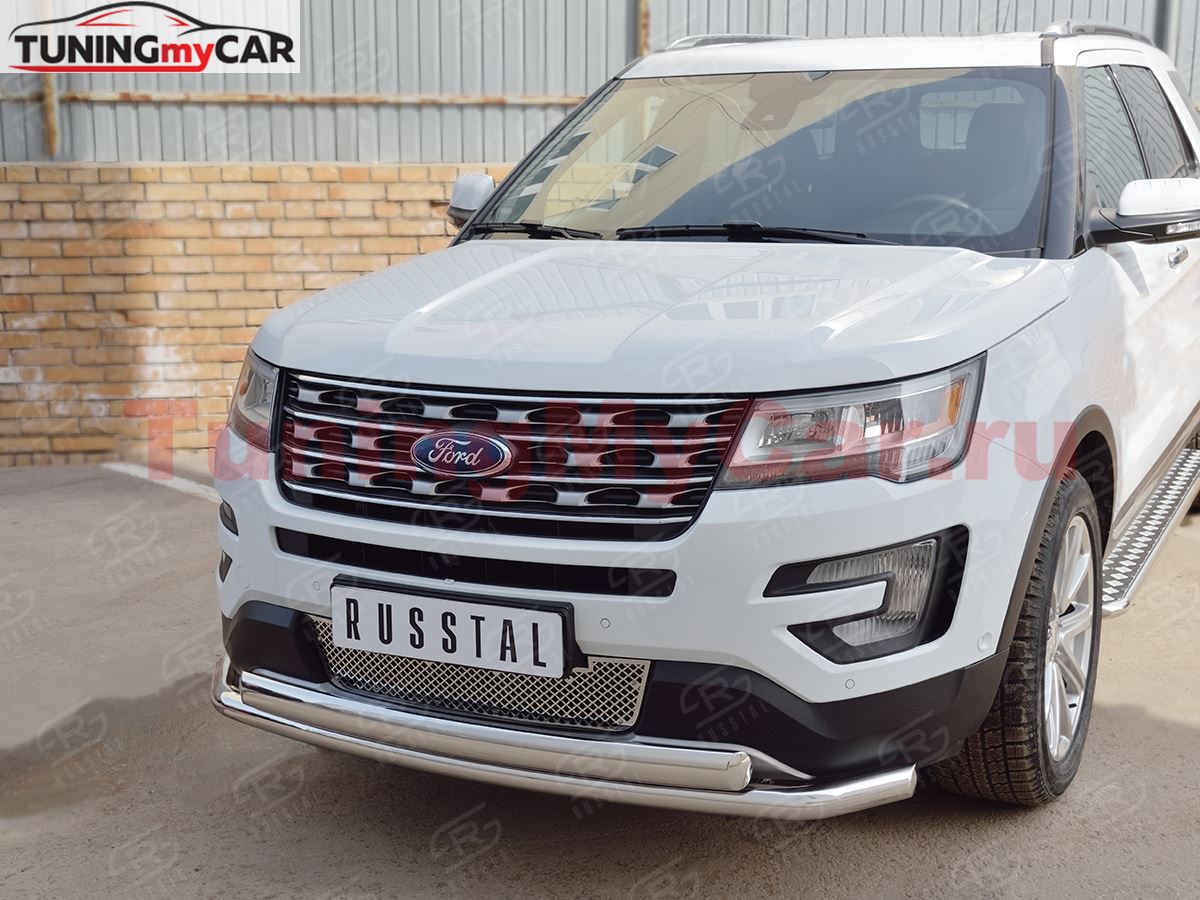 Защита переднего бампера D63 секции-D75х42 дуга для Ford Explorer 2016-