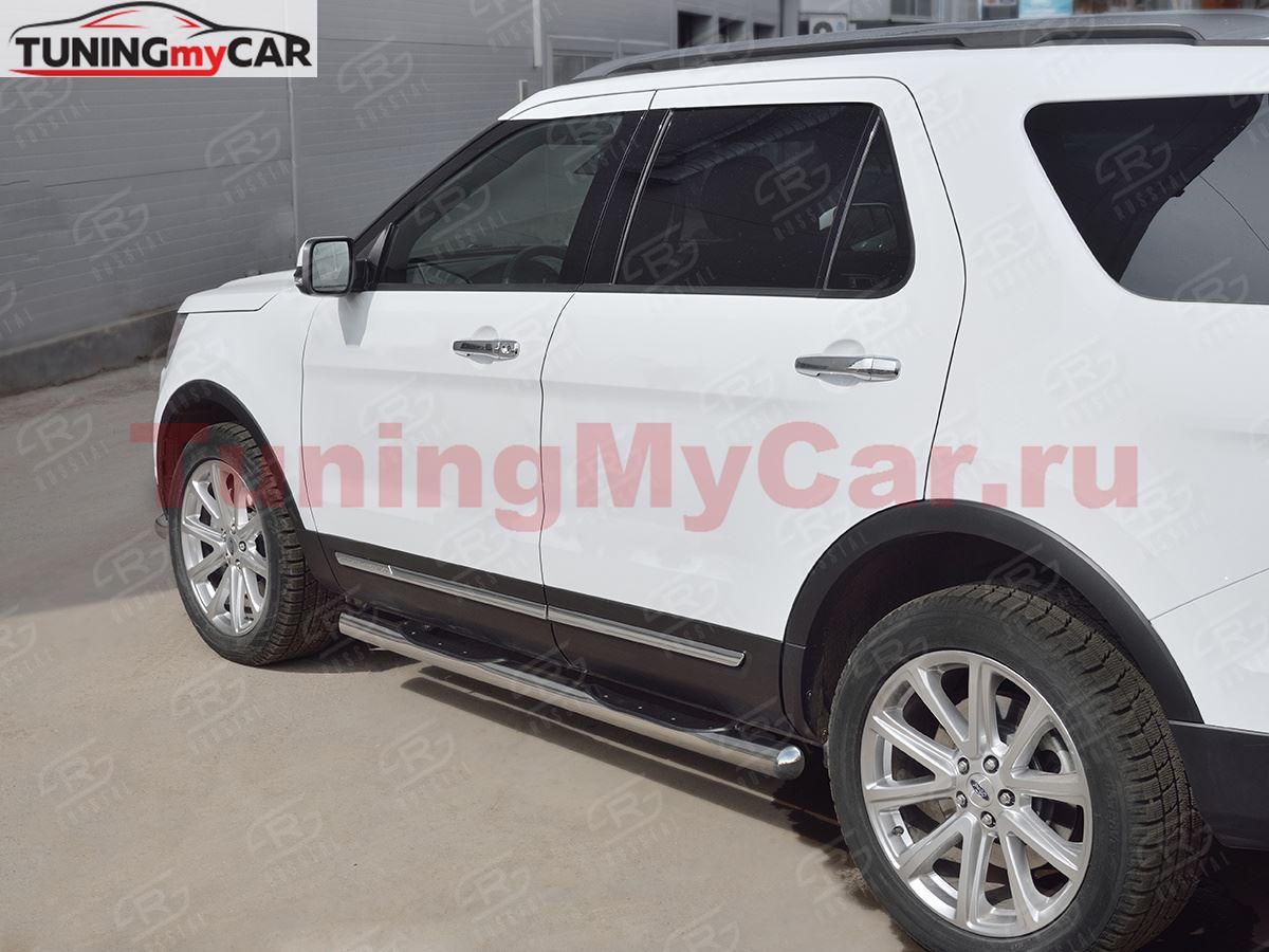 Пороги труба D76 с накладкой (вариант 3) для Ford Explorer 2016-