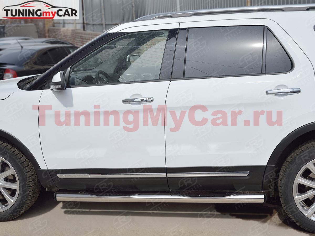 Пороги труба D76 с накладкой (вариант 2) для Ford Explorer 2016-