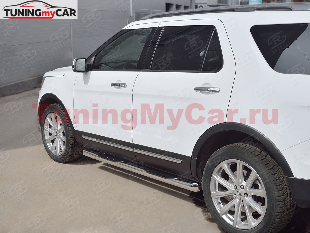 Пороги труба D76 с накладкой (вариант 1) для Ford Explorer 2016-