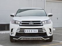 Защита переднего бампера D42 волна с надписью для Toyota Highlander 2017-2020