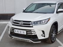 Защита переднего бампера D42 волна с надписью для Toyota Highlander 2017-2020
