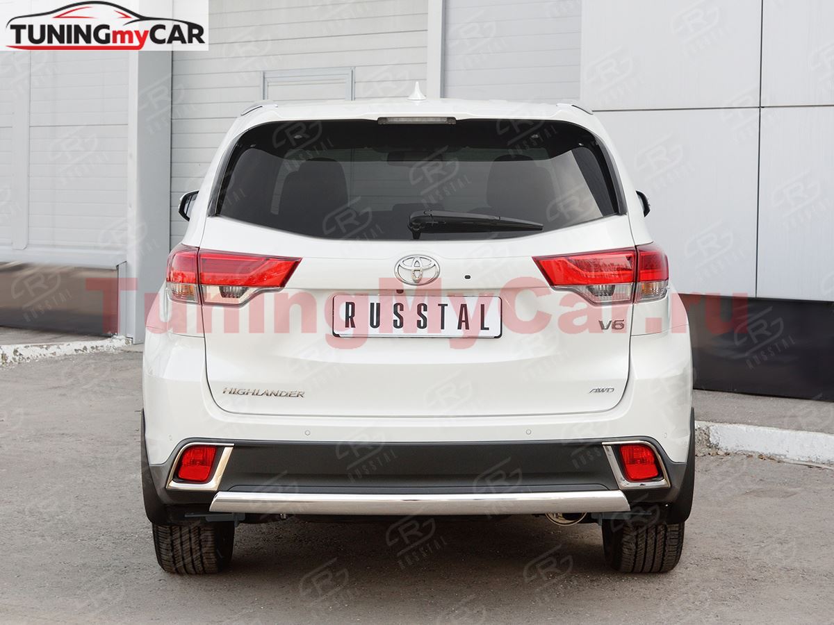 Защита заднего бампера D75х42 дуга для Toyota Highlander 2017