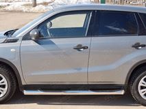 Пороги труба D76 с накладкой (вариант 1) для Suzuki Vitara 2015-