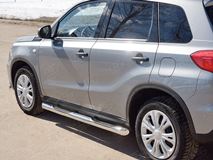 Пороги труба D76 с накладкой (вариант 1) для Suzuki Vitara 2015-