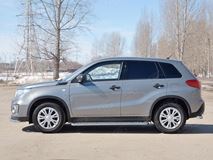 Пороги труба D42 с листом (Лист алюм, проф. нерж) (вариант 1) для Suzuki Vitara 2015-