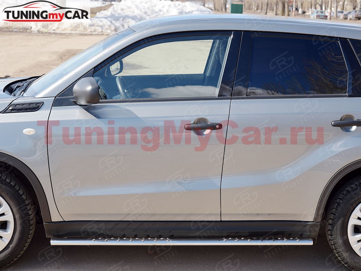 Пороги труба 75х42 овал с проступью для Suzuki Vitara 2015-