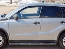 Пороги труба 75х42 овал с проступью для Suzuki Vitara 2015-