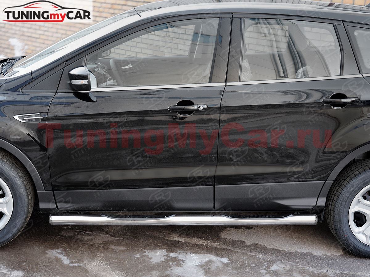 Пороги труба D76 с накладкой (вариант 3) для Ford Kuga 2016-