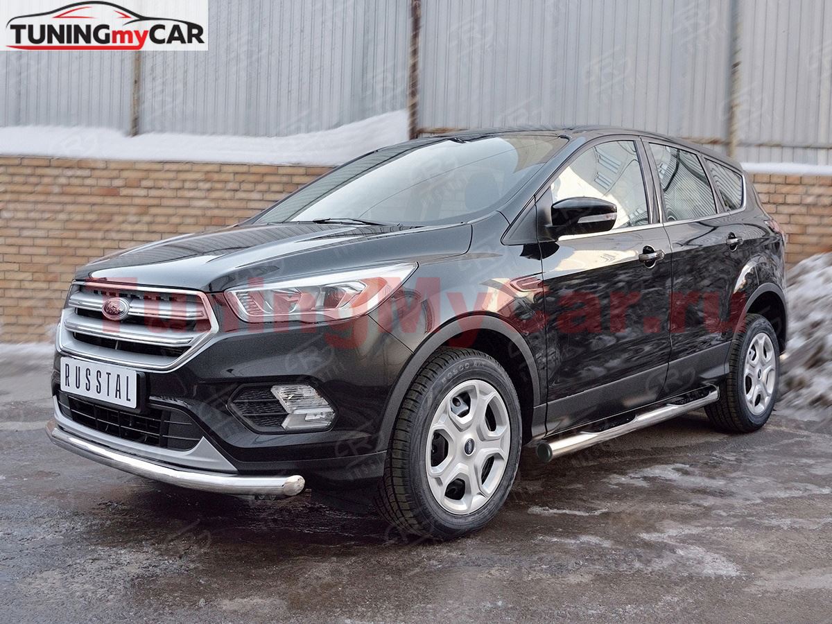 Пороги труба D76 с накладкой (вариант 2) для Ford Kuga 2016-