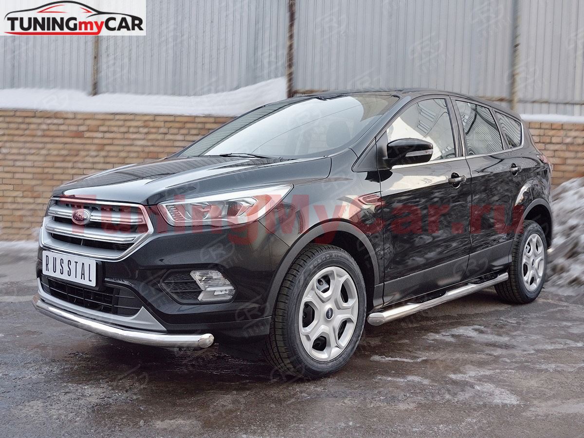 Пороги труба D76 с накладкой (вариант 1) для Ford Kuga 2016-