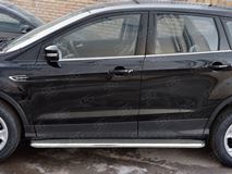 Пороги труба D42 с листом (Лист нерж, проф. нерж) (вариант 3) для Ford Kuga 2016-