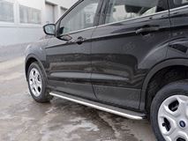 Пороги труба D42 с листом (Лист нерж, проф. нерж) (вариант 3) для Ford Kuga 2016-