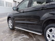 Пороги труба D42 с листом (Лист алюм, проф. нерж) (вариант 1) для Ford Kuga 2016-