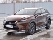 Защита переднего бампера D63 секции-D75х42 дуга для Lexus NX 200 2014 (кроме F-Sport)