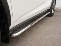 Пороги труба D42 с листом (Лист нерж, проф. нерж) (вариант 3) для Lexus NX 200 2014 (кроме F-Sport)