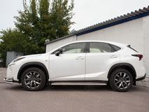 Пороги труба D42 с листом (Лист нерж, проф. нерж) (вариант 3) для Lexus NX 200 2014 (кроме F-Sport)