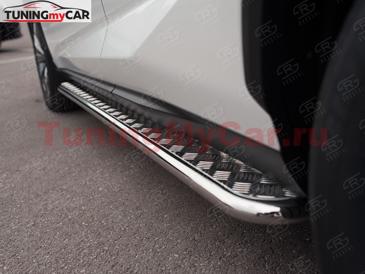 Пороги труба D42 с листом (Лист алюм, проф.сталь) (вариант 2) для Lexus NX 200 2014 (кроме F-Sport)