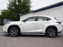 Пороги труба D42 с листом (Лист алюм, проф. нерж) (вариант 1) для Lexus NX 200 2014 (кроме F-Sport)
