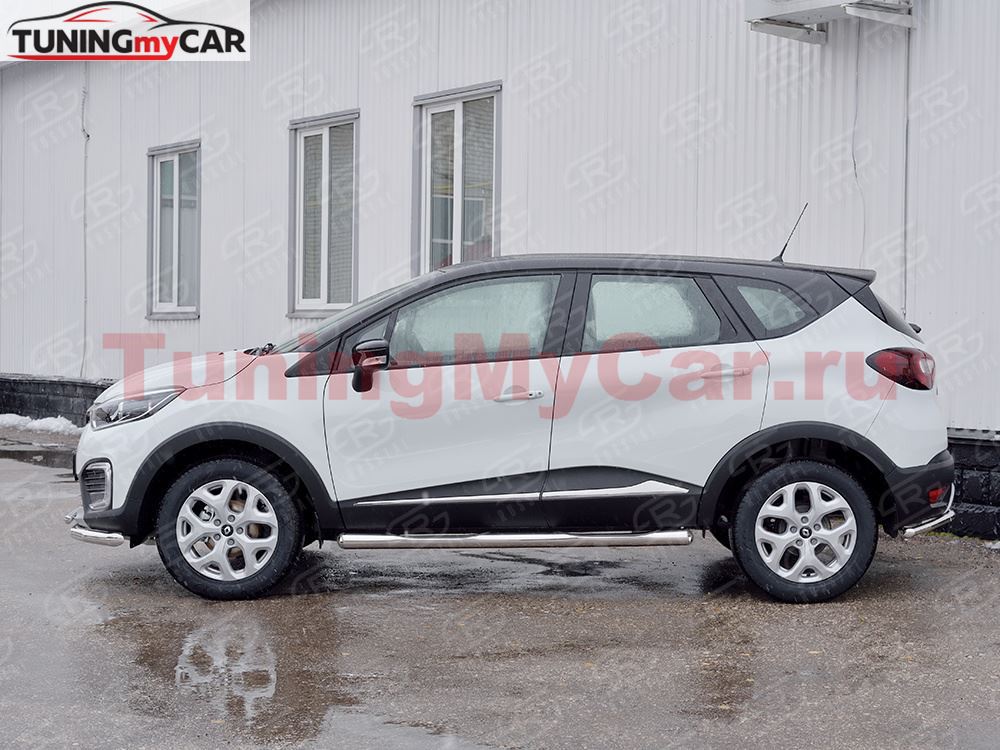 Пороги труба D76 с накладкой (вариант 3) для Renault Kaptur 2016