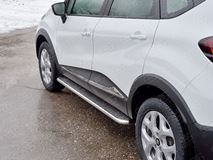 Пороги труба D42 С листом (Лист нерж, проф. нерж)(Вариант3) для Renault Kaptur 2016